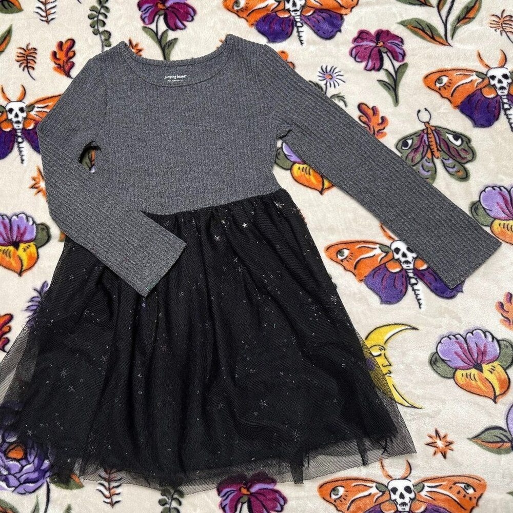 Jumpin Bean Dress 4T Black and Gray, Long Sleeved with Tule Tutu